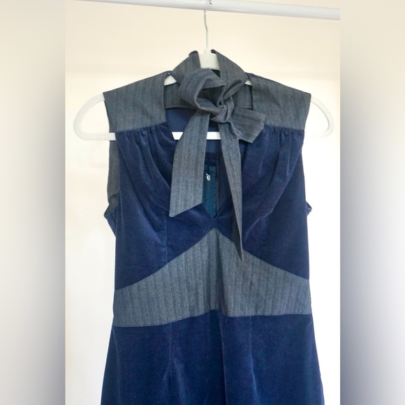 DAM ZELS Vintage Corduroy&Denim Mid Knee Dress - Navy Blue - Picture 4 of 8